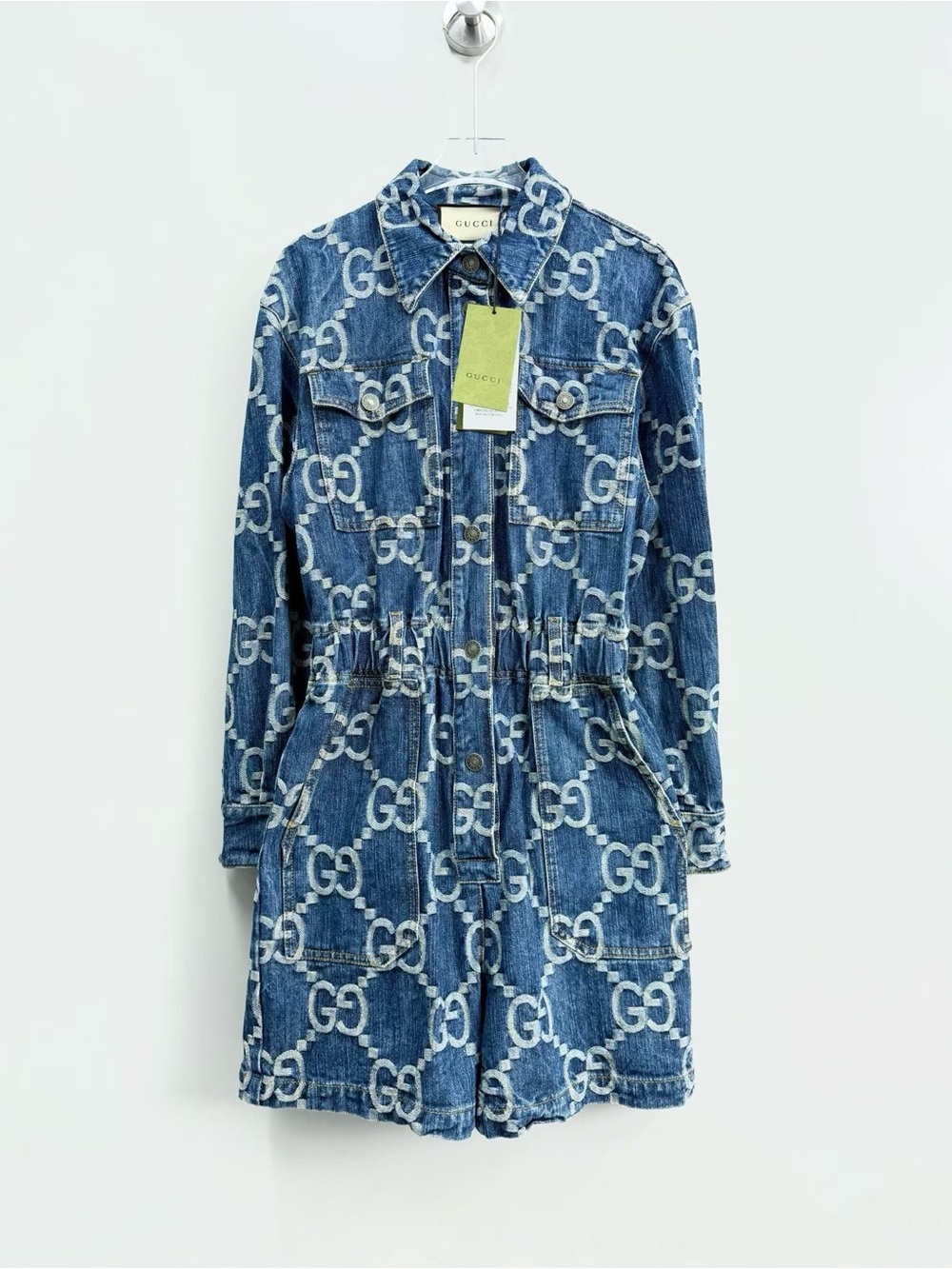 Gucci Blue GG Monogram Denim Jacket Dress